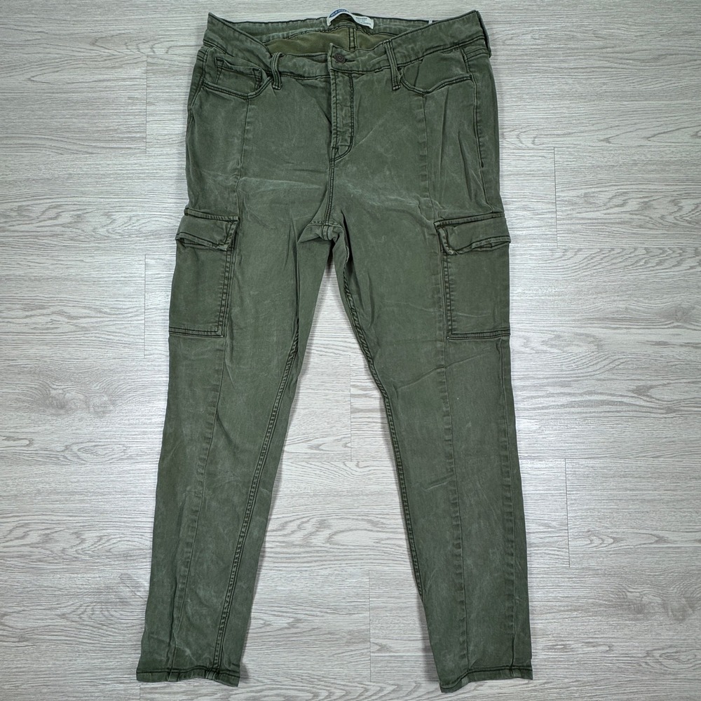 Old Navy Women Pants Rockstar‎ Super Skinny High Rise Green 14 Cargo Pockets